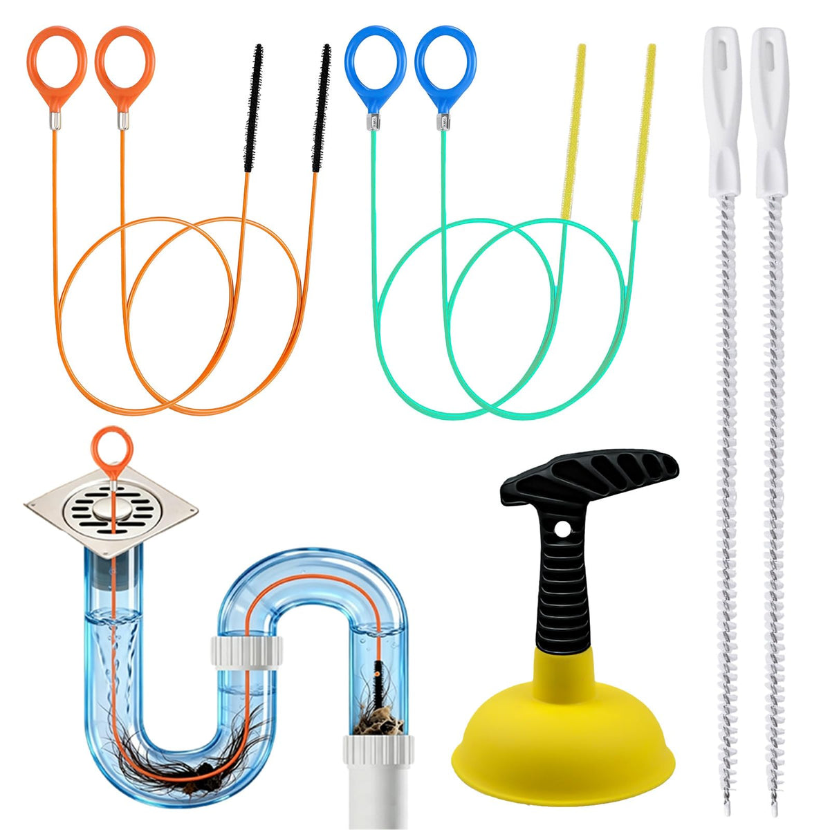 Sink Plunger with Drain Snake Set, Drain Cleaner Tool for Home