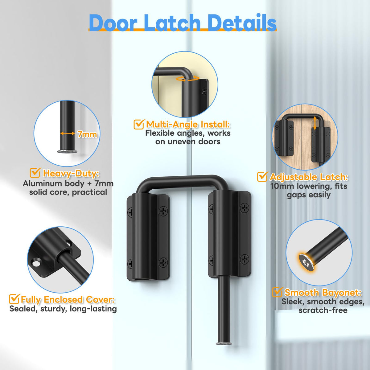 LinkMejor Bucățel de Încuietoră pentru Ușă Alunecătoare, 2-3/8 Inch Încuietoră Ușă Fermă Black 1PC