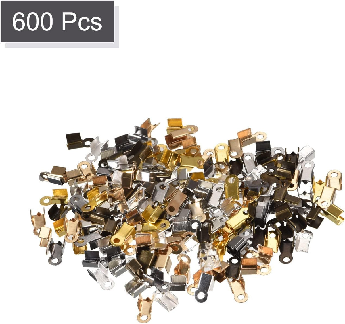 600Pcs Finitions de Cordon Plissées, Caps de Soudure 3.5x9mm pour Bracelets de Cordon en Cuir DIY, Set de 6 Couleurs
