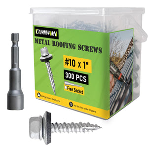 LinkMejor 300 Adet, #10 x 1 Inç Hex Head Metal Çatı Vidası, Çinko Kaplı Keskin Noktalı Metal Çatı Vidası, Kauçuk Yaylı, Kendinden Açılır Metal-Ağaç Siding Vidası, Hex Socket İçeren