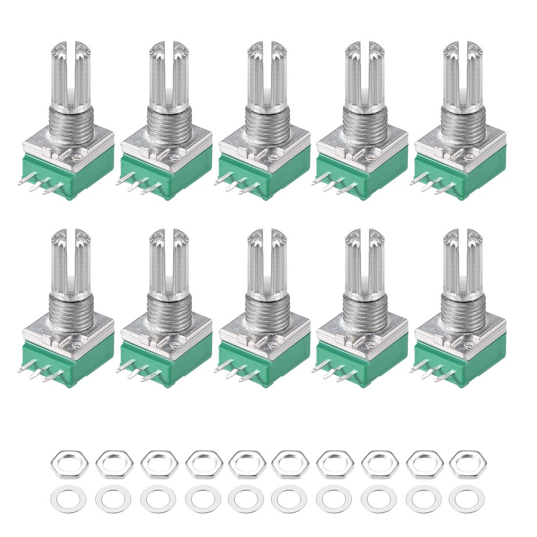 Potentiometer B100K Ohm Variable Resistors Single Turn Rotary Carbon Film Taper RV097NS 10pcs