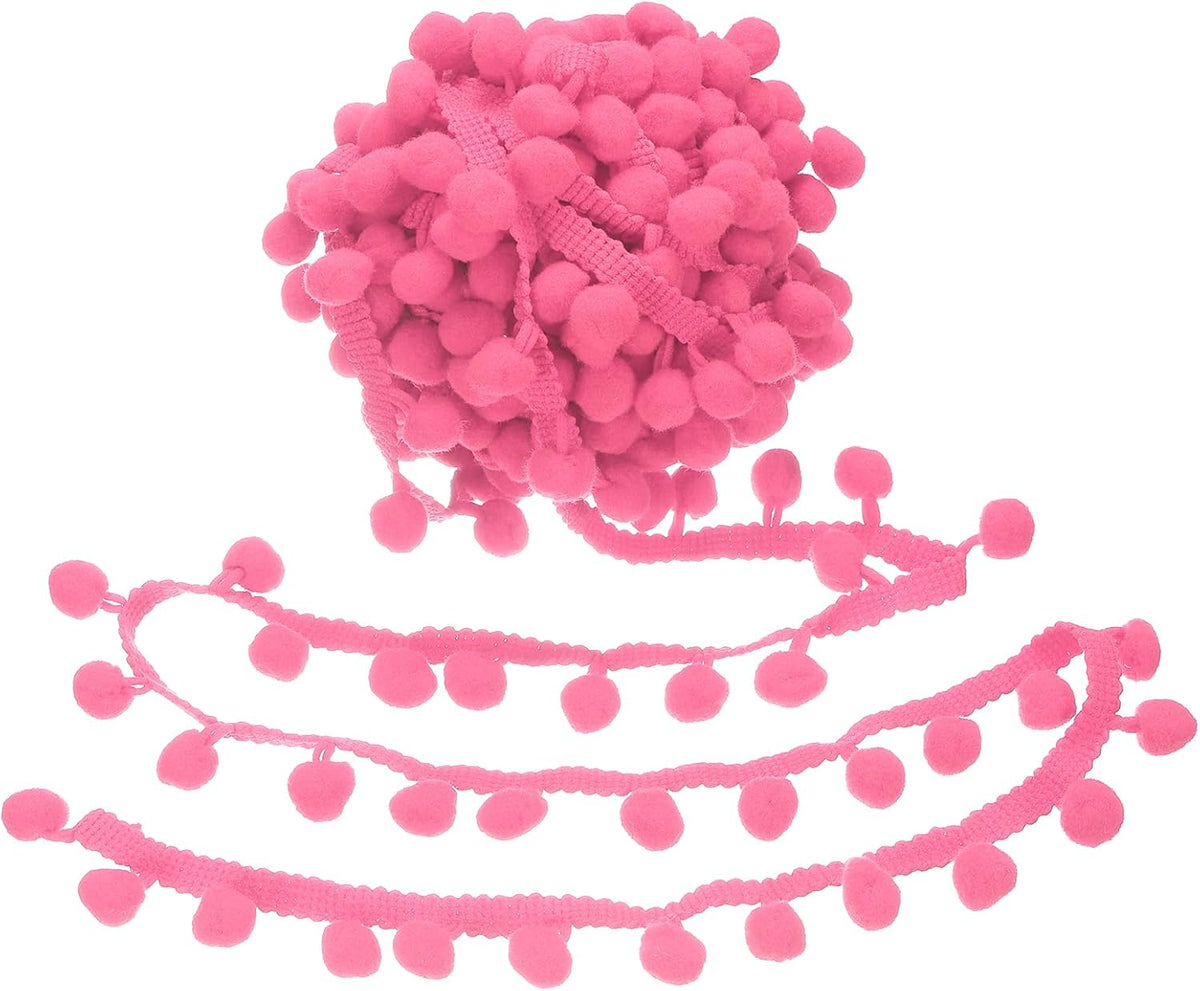 6 Yards Pom Trim Ribbon, 1" Wide Dark Pink Pom Ball Fringe Trim Sewing Fringe Fabric Ribbon for DIY Crafts Curtain Clothes Pillow Home Decoration, 13mm