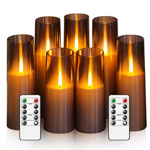 LinkMejor Flameless LED Candles Upgraded Realistic Flickering Flame,7Pcs Battery Operated Candles with Remote Timers,LED Pillar Candles for Home Decor,Christmas,and Parties（Grey）