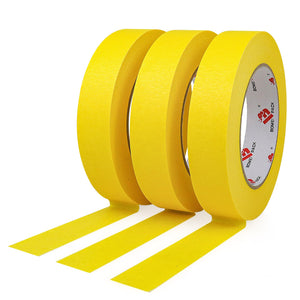 LinkMejor Gule Maler tape 1 Tomme Bulk - Malertape 3 Ruller x 1 Tomme x 60 Yarder - Malertape Gult Maskeringstape til Maling af Vægge, DIY Håndværk og Skoleprojekt, Samlet 180 Yarder