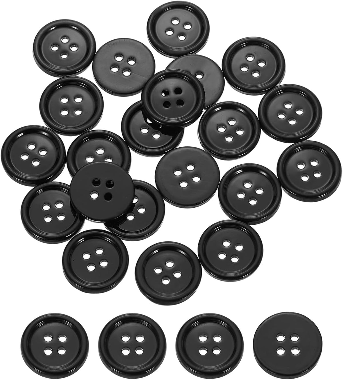 30Pcs Natural Shell Buttons, 15mm 4-Hole Round Shell Craft Sewing Button, Decorative Accessories for Coats, Shirts, Clothing DIY Projects, Black
