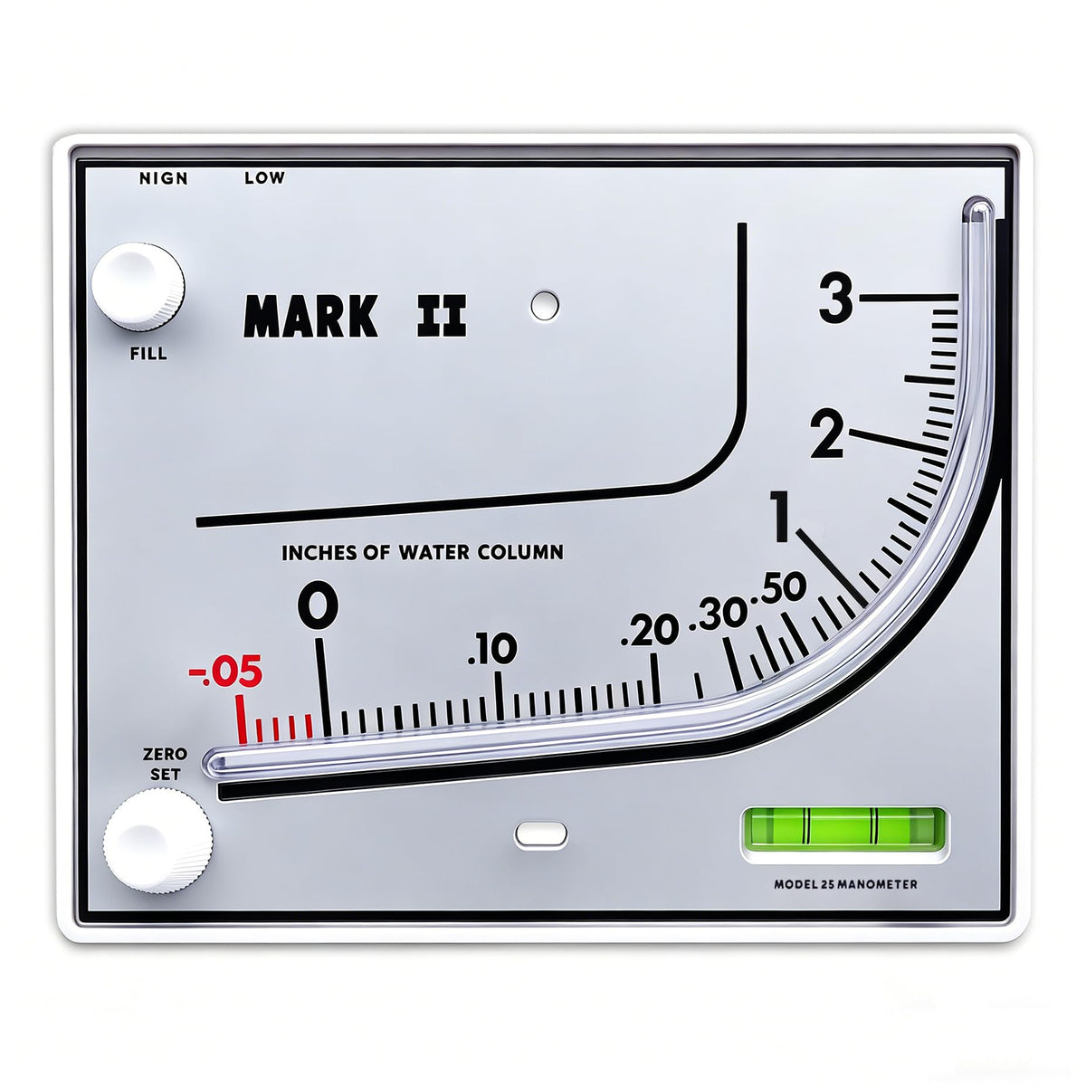 Mark II 25 nesteellä täytetty manometri, 3" wc, 3% tarkkuus painetestaukseen