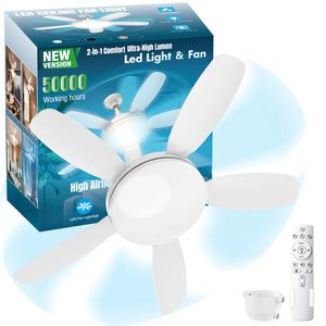 LinkMejor 32" Socket Fan Light, 3000 Lumens Small Ceiling Fans with Lights and Remote, E26/E27 Light Bulb Fan with Reversible Motor, Dimmable 3000K-6500K Light Socket Fan for Bedroom Kitchen Garage