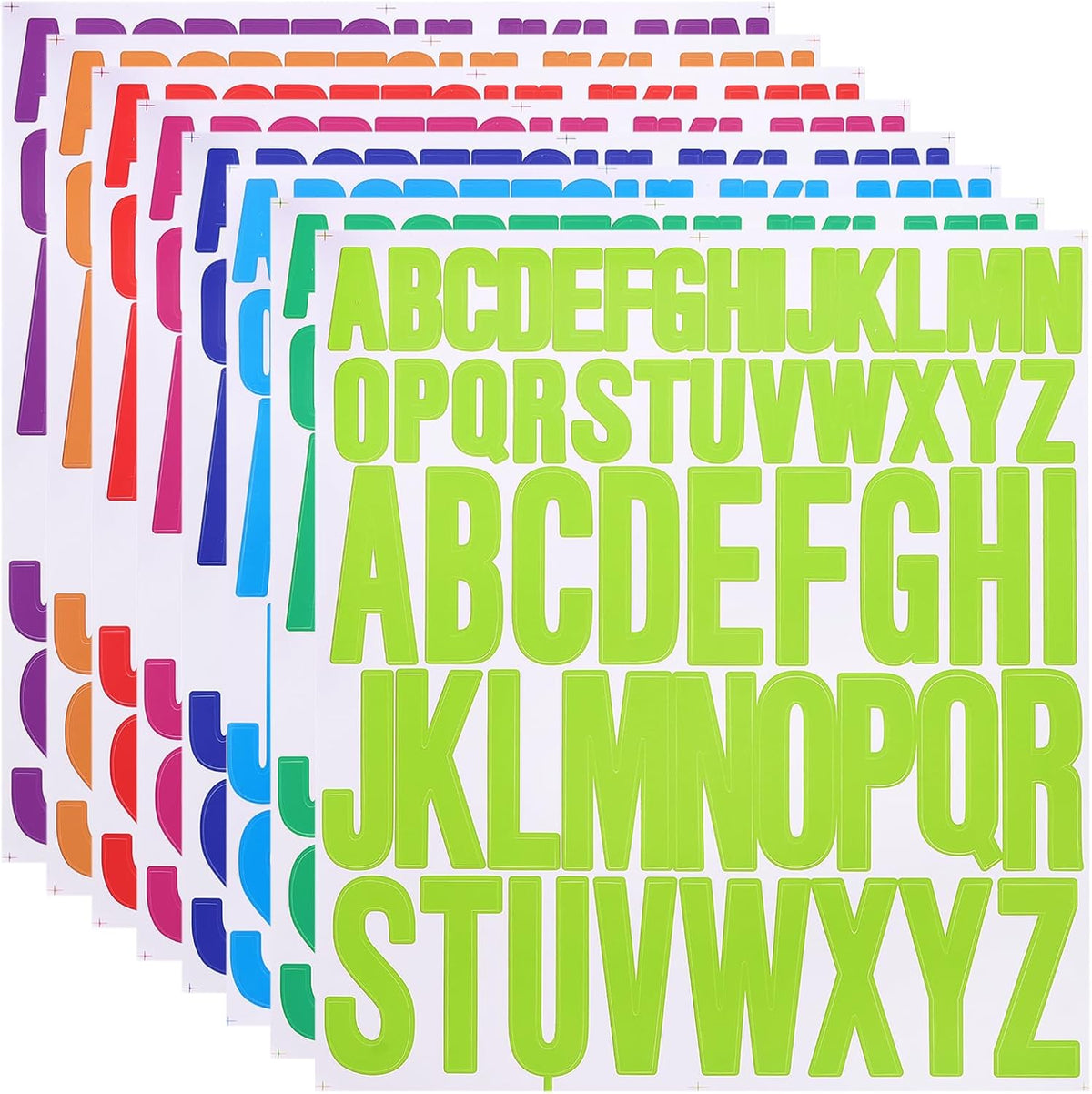 8 Sheet Vinyl Letter Sticker, 1 Inch, 2 Inch 416Pcs Self Adhesive Alphabet Stickers Waterproof Decals for Wall Poster Window DIY Crafts Art Making, 8 Colors