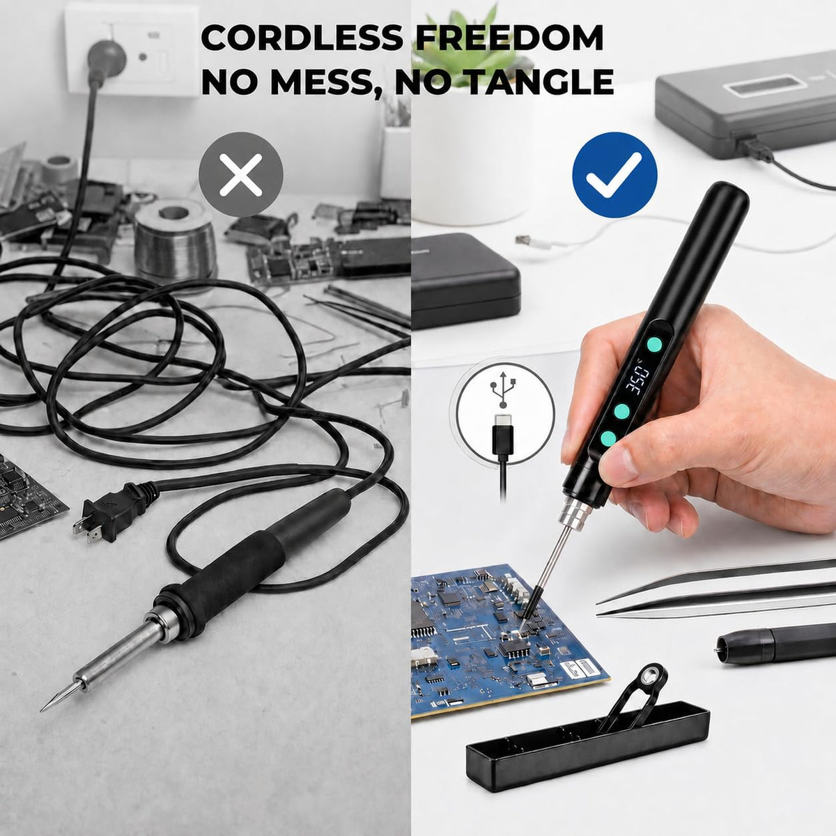 Trådløs Soldering Iron, Digital Soldering Pen til Elektronik, Sort