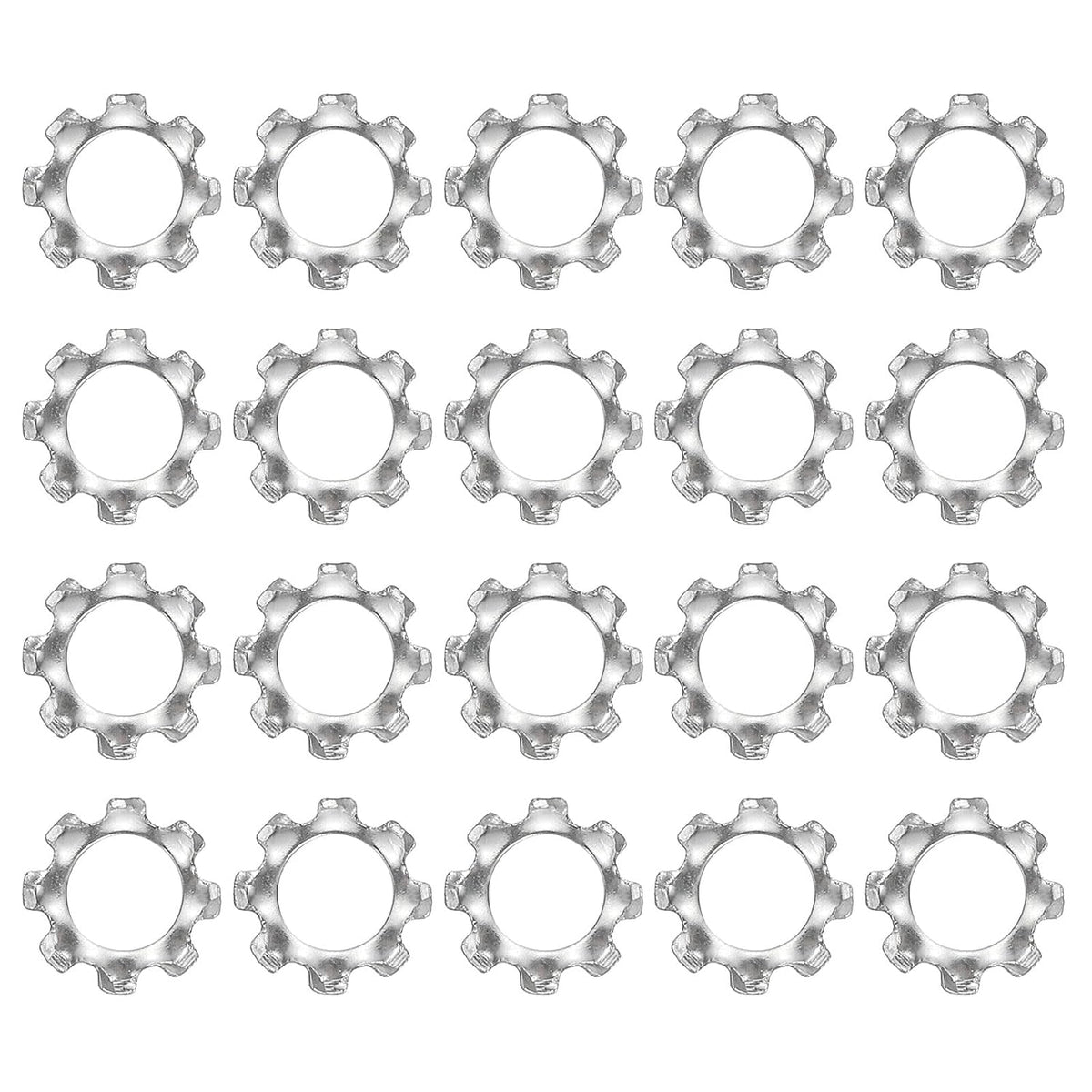 M4 70Pcs External Tooth Lock Washers, 410 Stainless Steel Star Washer Tooth Locking Ring Washers Quick Speed Star Nut Locking Fastener, Silver