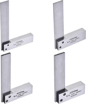 Machinist Square Set 2.5/3.15/4 / 5 Inch (63/80/100/125mm), Woodworking Try Square Wide Seat Solid Steel Squares, 4pcs in 1 Set
