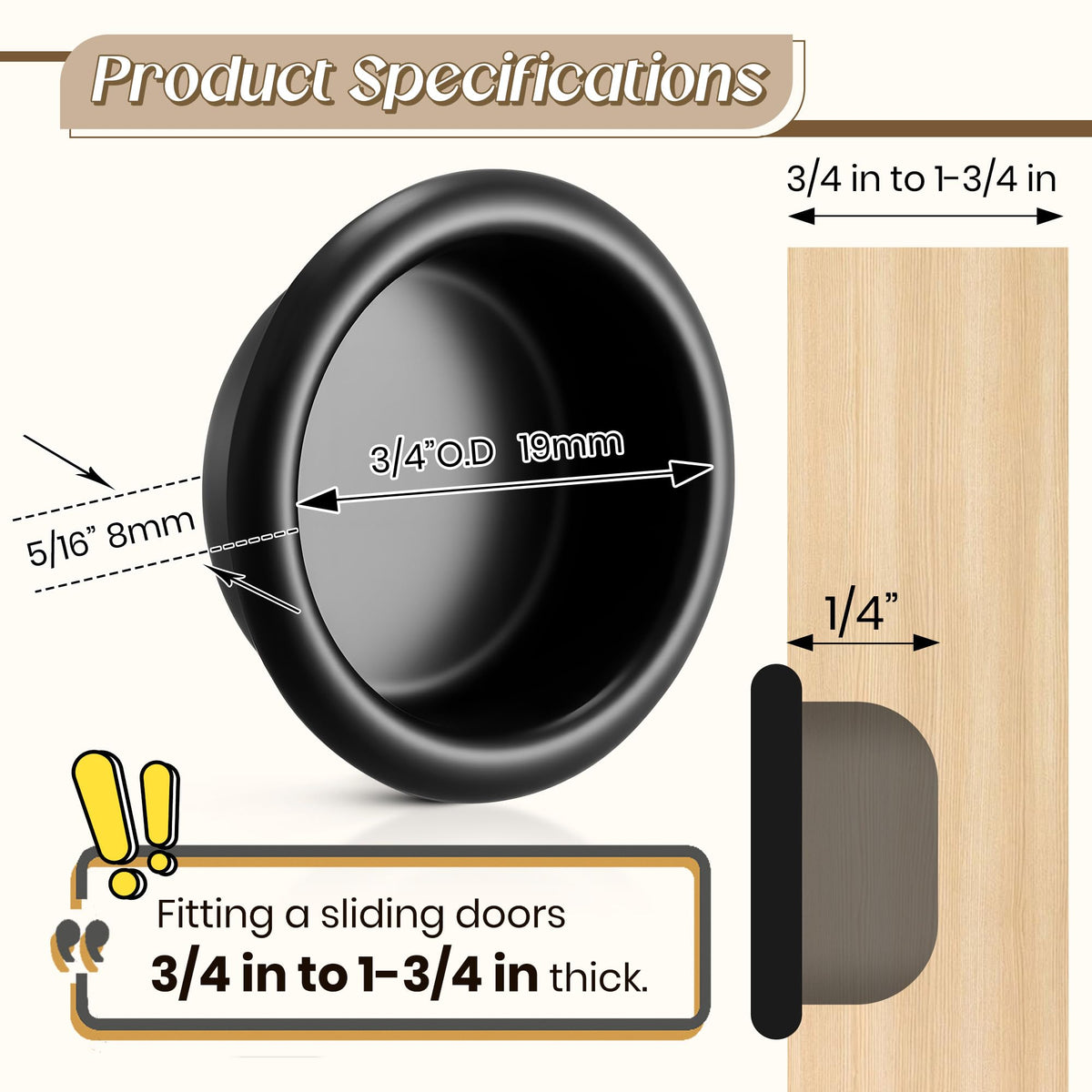 LinkMejor 12 Pack 3/4" Anta della Cucina Pulsante a Dito, Nero Opaco