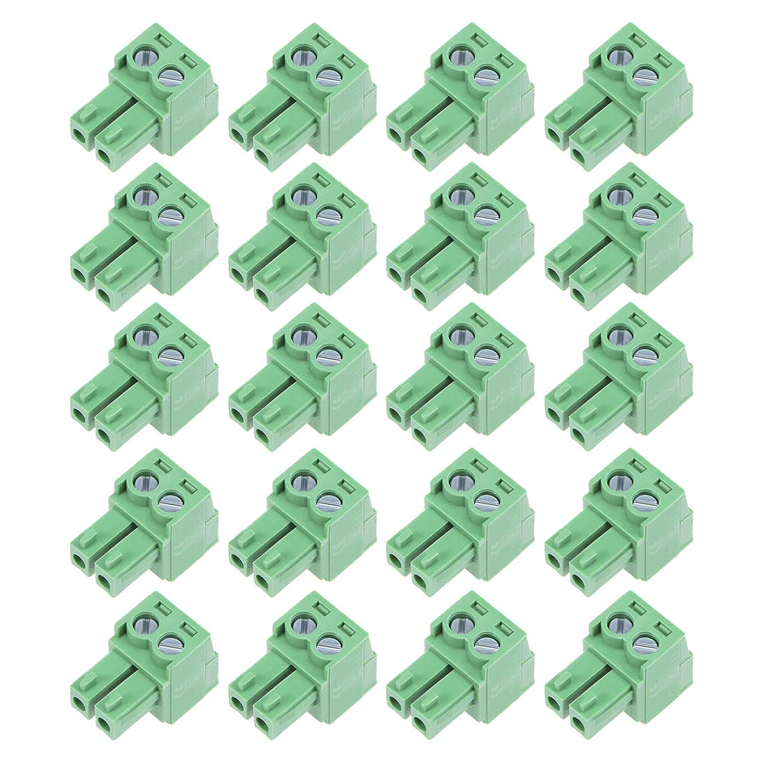 20Pcs AC300V 10A 3.81mm Pitch 2P Flat Angle Needle Seat Insert-in PCB Terminal Blocks Connection Green