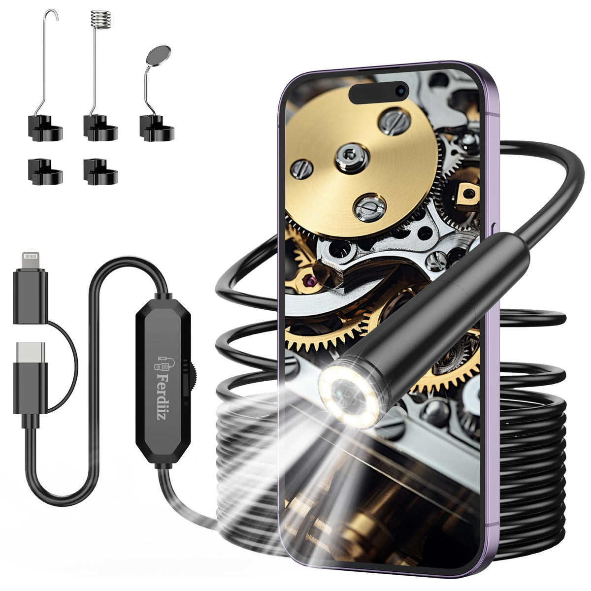 LinkMejor 1920P HD Borescope, 16.4ft Semi-Rígido, iPhone y Android