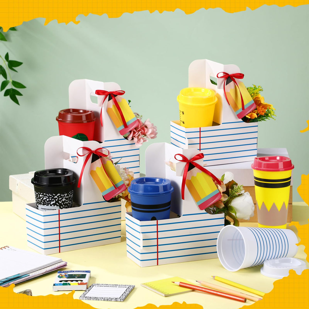 LinkMejor Set de Regalo de Maestro Regreso al Colegio, Copas de Plástico, 12 Conjuntos, Línea