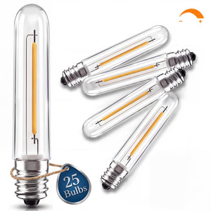 LinkMejor 25 Pack T13 LED Replacement Light Bulbs, 0.6W E12 Candelabra Bulb for C7/S14 Outdoor String Lights, 2700K Warm White, Tubular Bulb Shatterproof Waterproof Dimmable Night Light Bulbs for