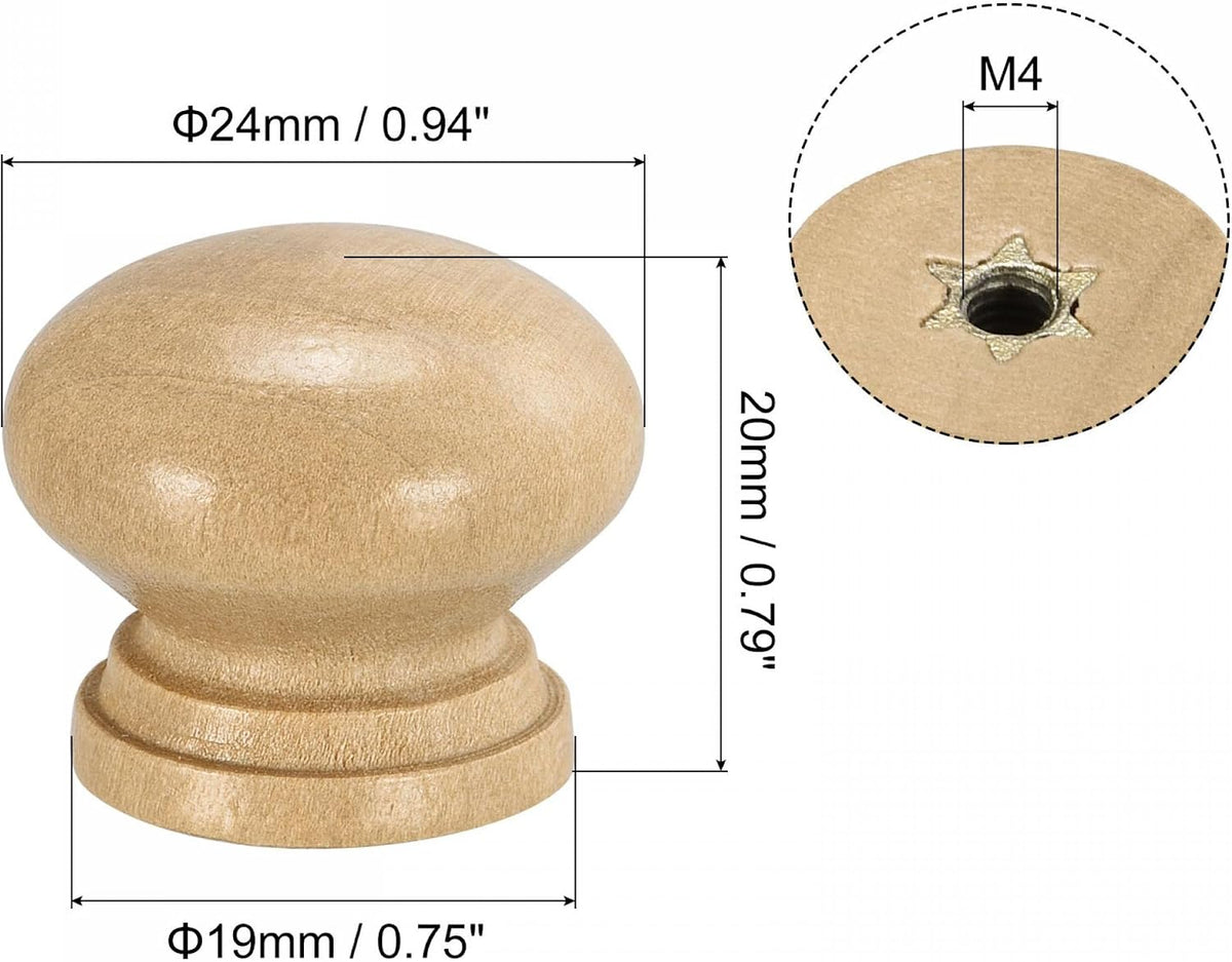 Round Wood Knobs, 12pcs 24x20mm Pull Handles for Drawer with Screws