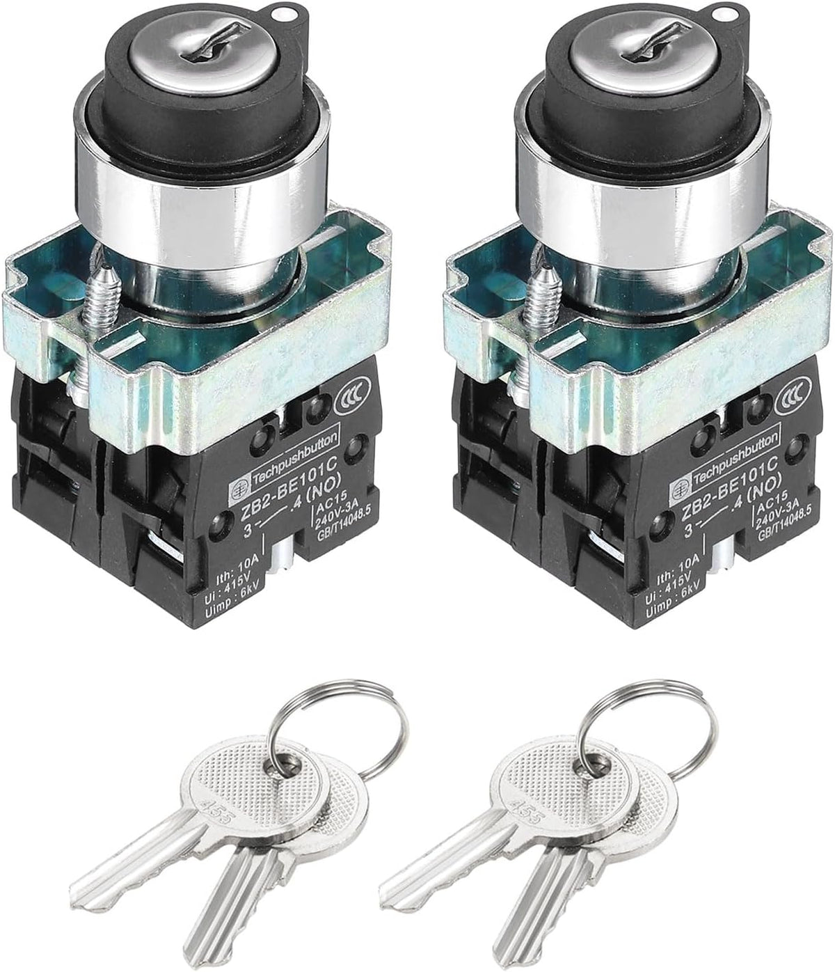 2Pcs 22mm 3 Positions Key Locking Push Button Switch W Key DPST