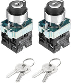 2Pcs 22mm 3 Positions Key Locking Push Button Switch W Key DPST