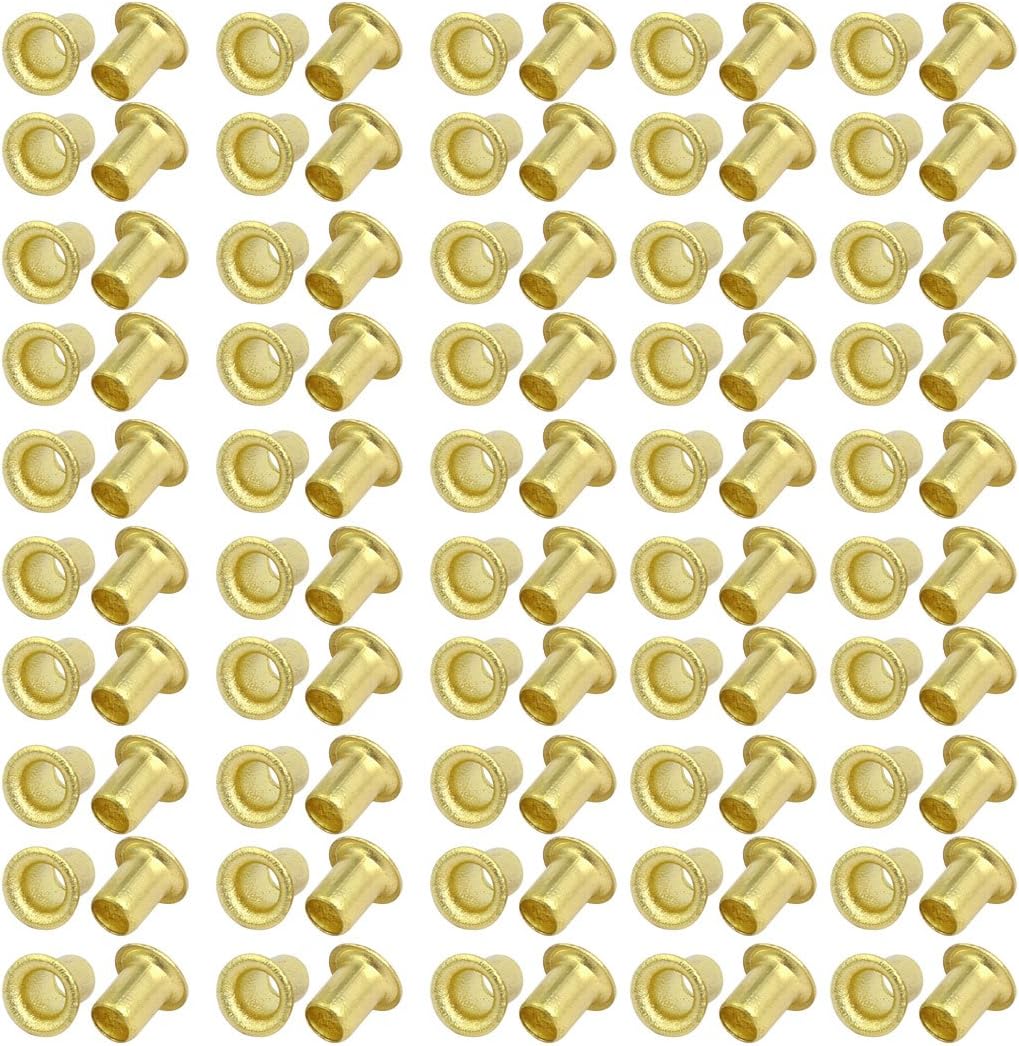 LinkMejor 100pcs M5 x 7mm Brass Plated Metal Hollow Eyelets Rivets Gold Tone