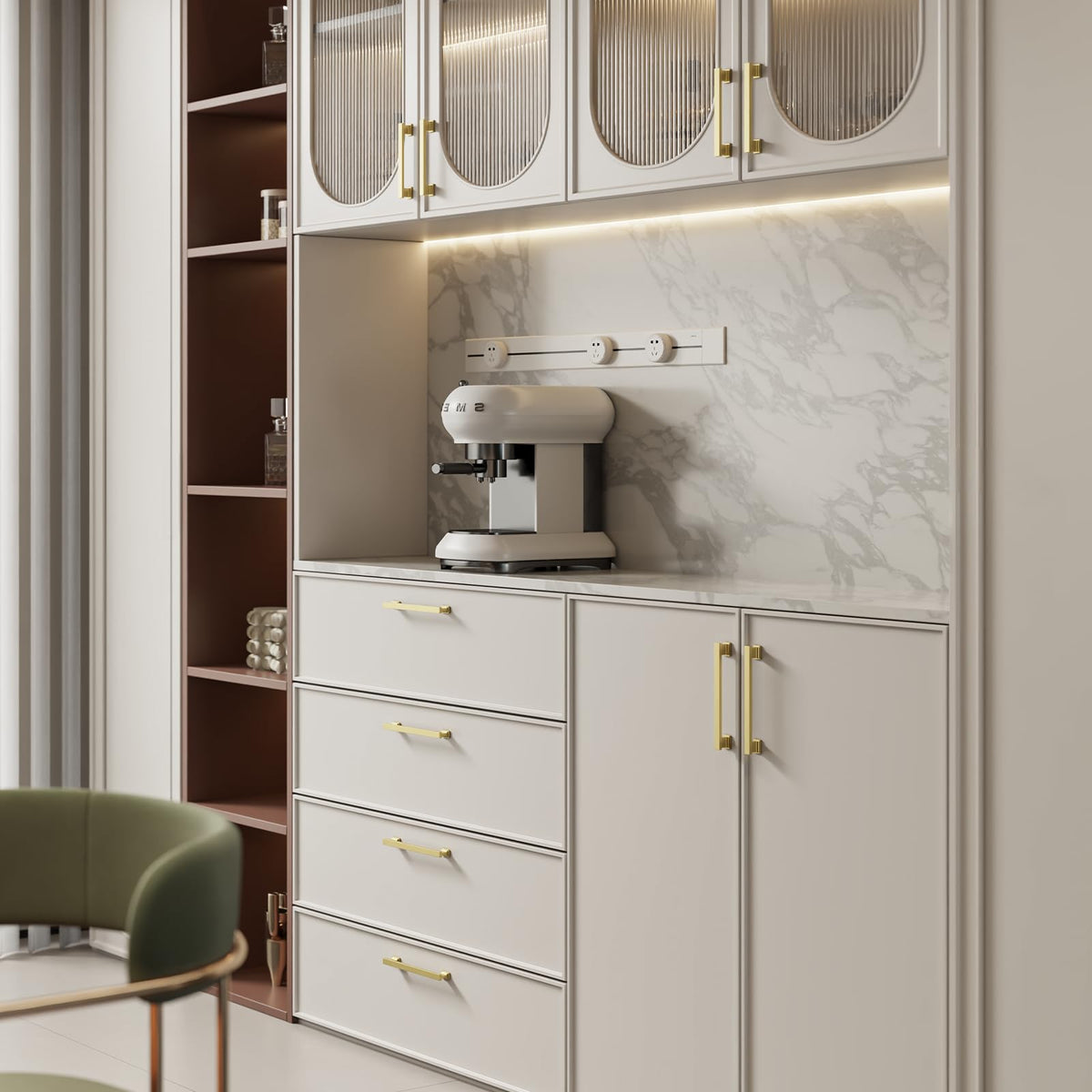 LinkMejor Brushed Gold Cabinet Pulls Kitchen Handles, 10 Pack, 3-3/4 Inch