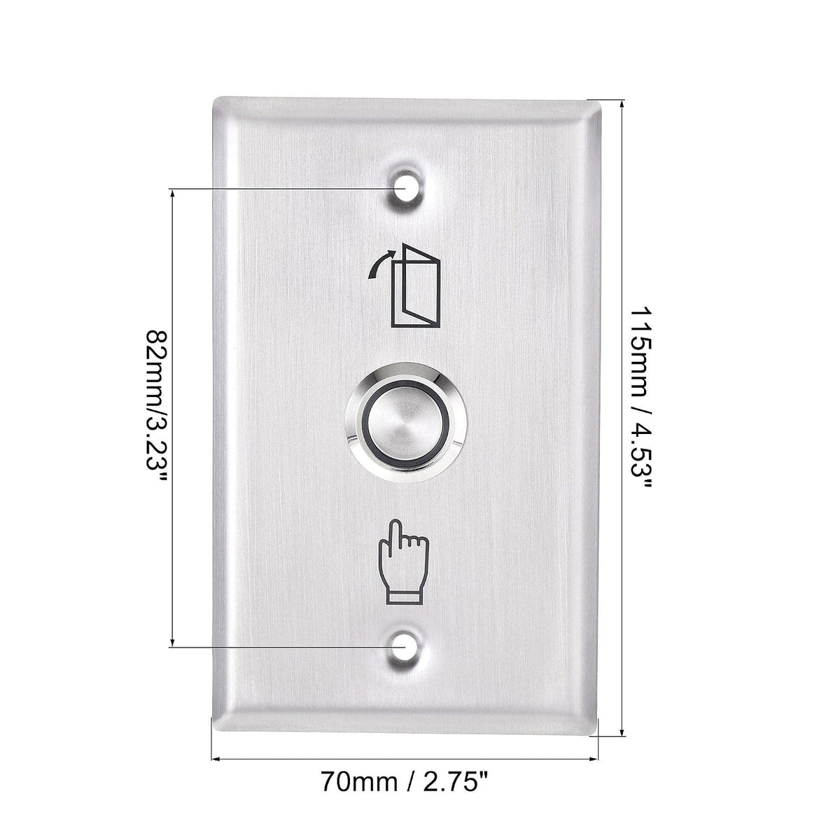Trykkknapp døråpning tilgangskontroll med LED-indikator stålplate 115mmx70mm DC 12V 3A sølvton