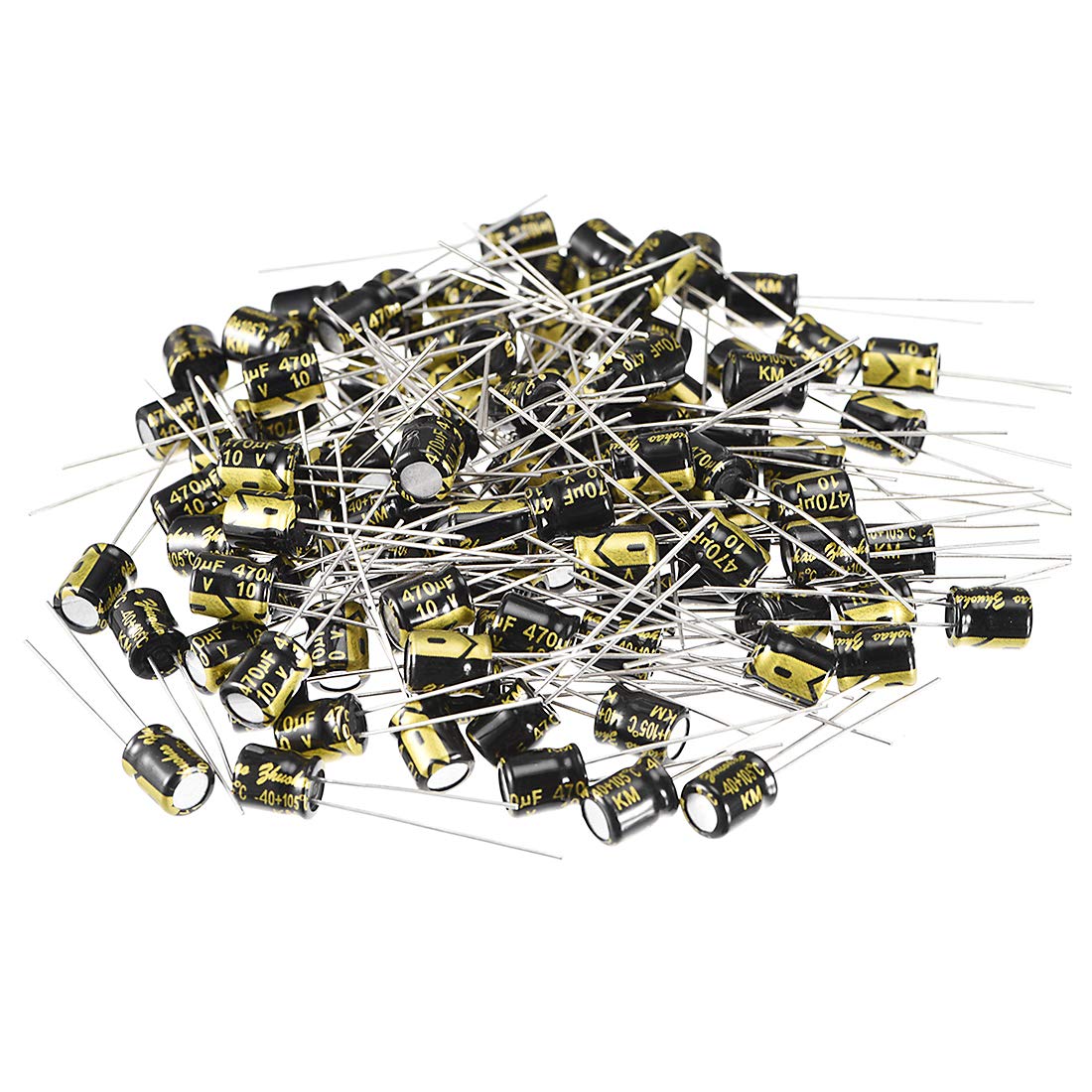 Aluminum Radial Electrolytic Capacitor with 470uF 10V 105 Celsius Life 2000H 6 x 7 mm Black 100pcs