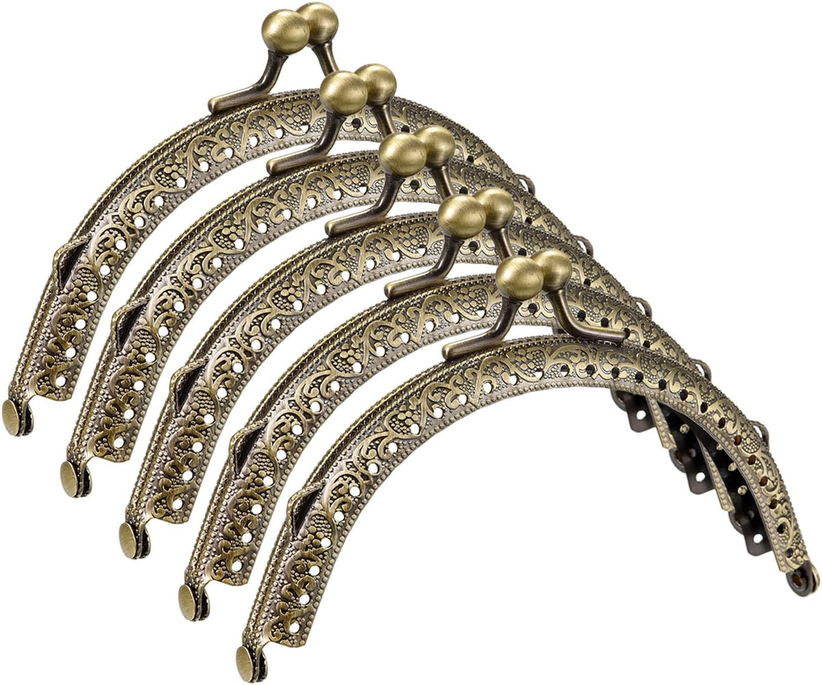 Metal Purse Frames - 4.92" 5Pcs Kiss Lock Clasp Frame Arch Embossed Clutch Frame Handles for Coin Purse Sewing Bag Making DIY Craft, Bronze