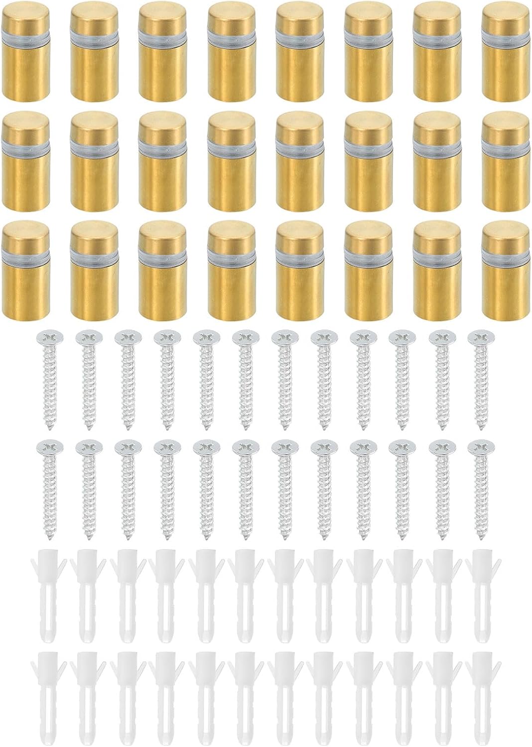24 Pcs Standoff Screws, 1/2" x 0.8" Stainless Steel Advertising Screws Wall Standoff Mounts Hardware for Acrylic Picture Frame Glass Signs Hanging, Gold