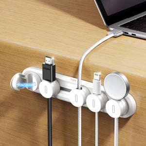 5-in-1 Magnetic Cord Organizer LinkMejor Cable Clips[Adjustable Sliding Track] Under Desk Adhesive Cord Management Wire Keeper for Computer Phone, Office Workspaces Table Organization Home Accessories