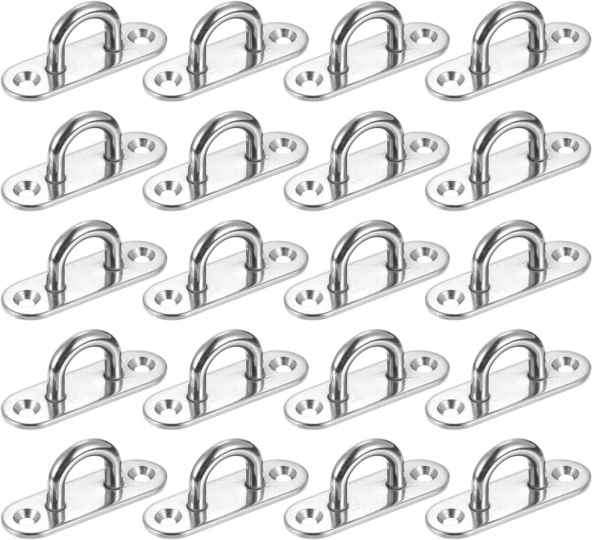 20 Pcs Pad Eye Plate Hooks, 2.4 Inch 304 Stainless Steel Ceiling U Hook Marine Hanging Hook for Securing Hanging, Silver
