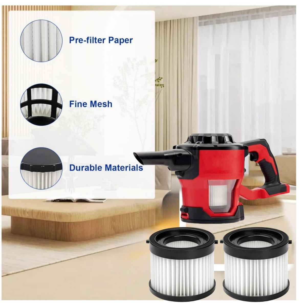 (3-Pack) 49-90-0160 HEPA Filter Kompatibel med Milwaukee 0882-20 M18