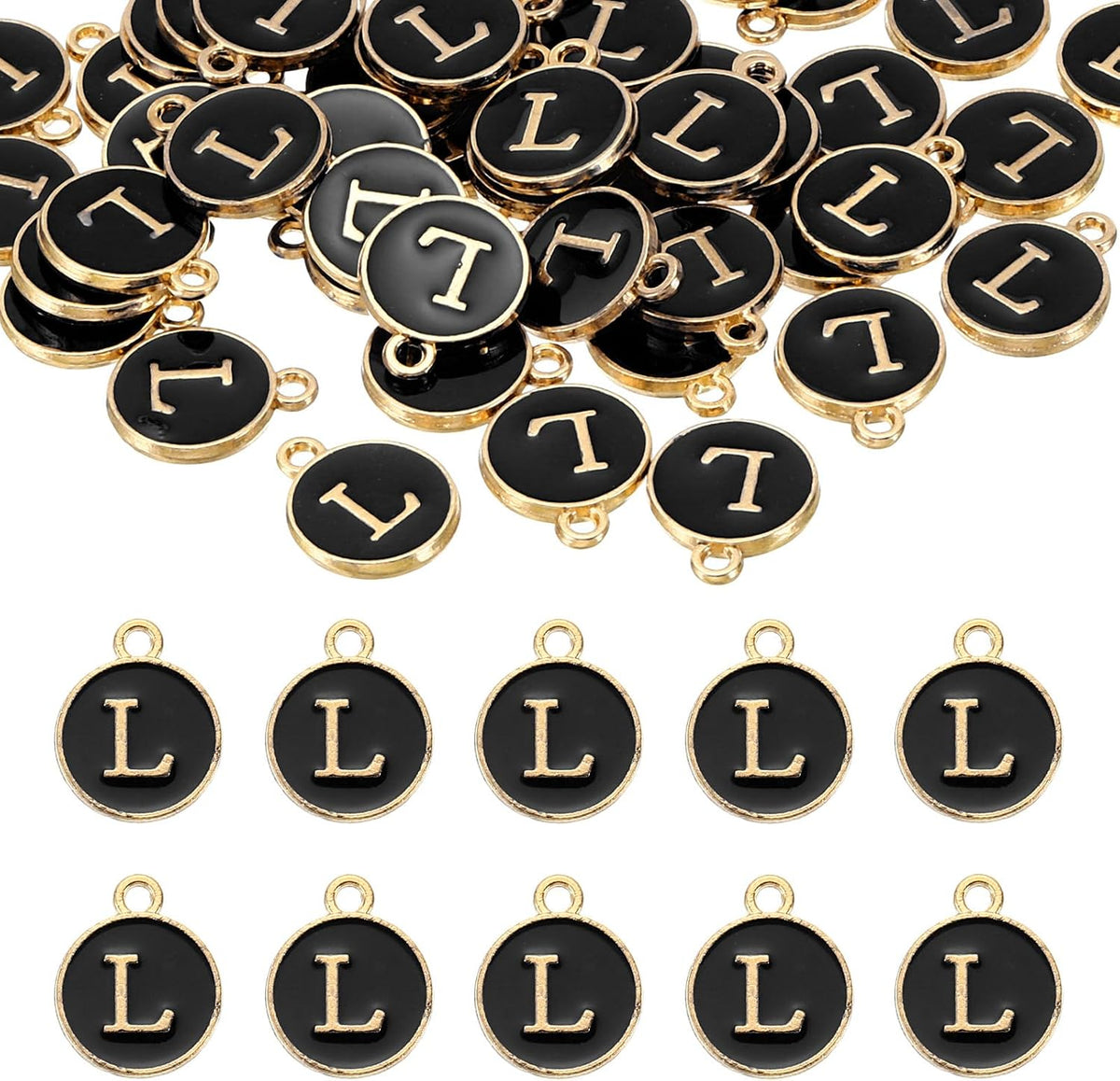 LinkMejor 52pcs Letter Charm, Enamel Letter Pendants, Alphabet l Pendants Double Sided Beads Charm for DIY Bracelet Necklace Pendants Earring Jewelry, Black