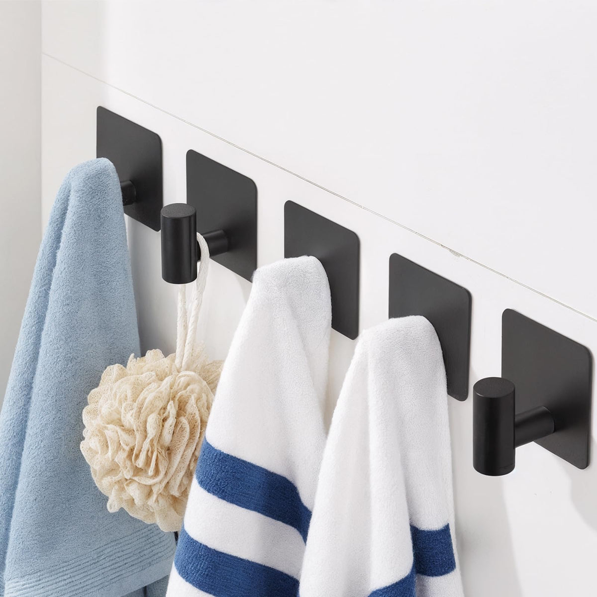 LinkMejor Klebehaken, Klebetuchhaken für Dusche Wand Schwarz 2 Stk