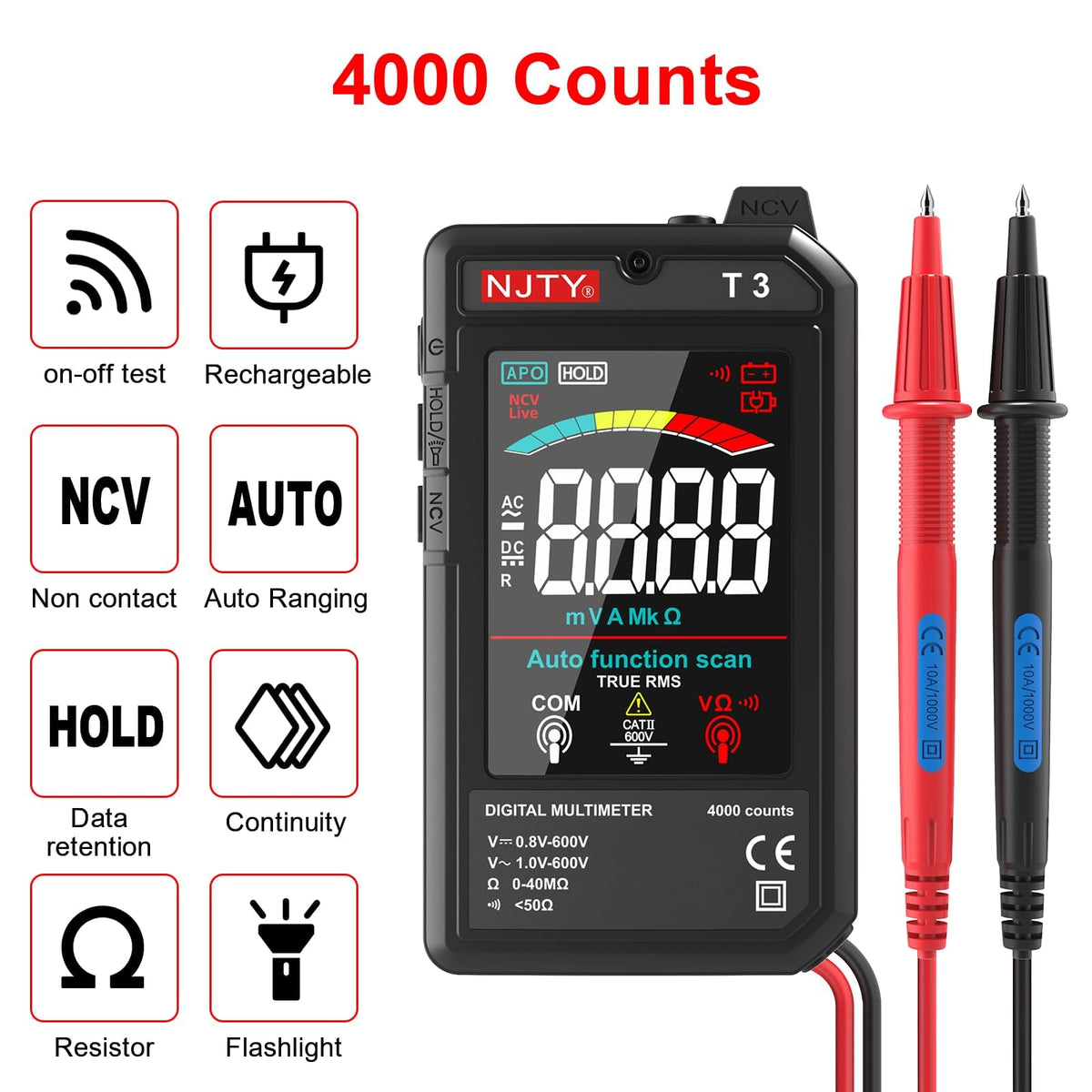 LinkMejor T3 Auto-Ranging Digital Multimeter, Type-C Opladbar