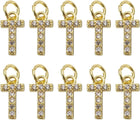 LinkMejor Rhinestone Letter Charm, 10pcs Crystal Zirconia Copper Alphabet t Pendants Slider Letter Charm for Wristbands Bracelets Necklace Jewelry Earring DIY Craft, Gold
