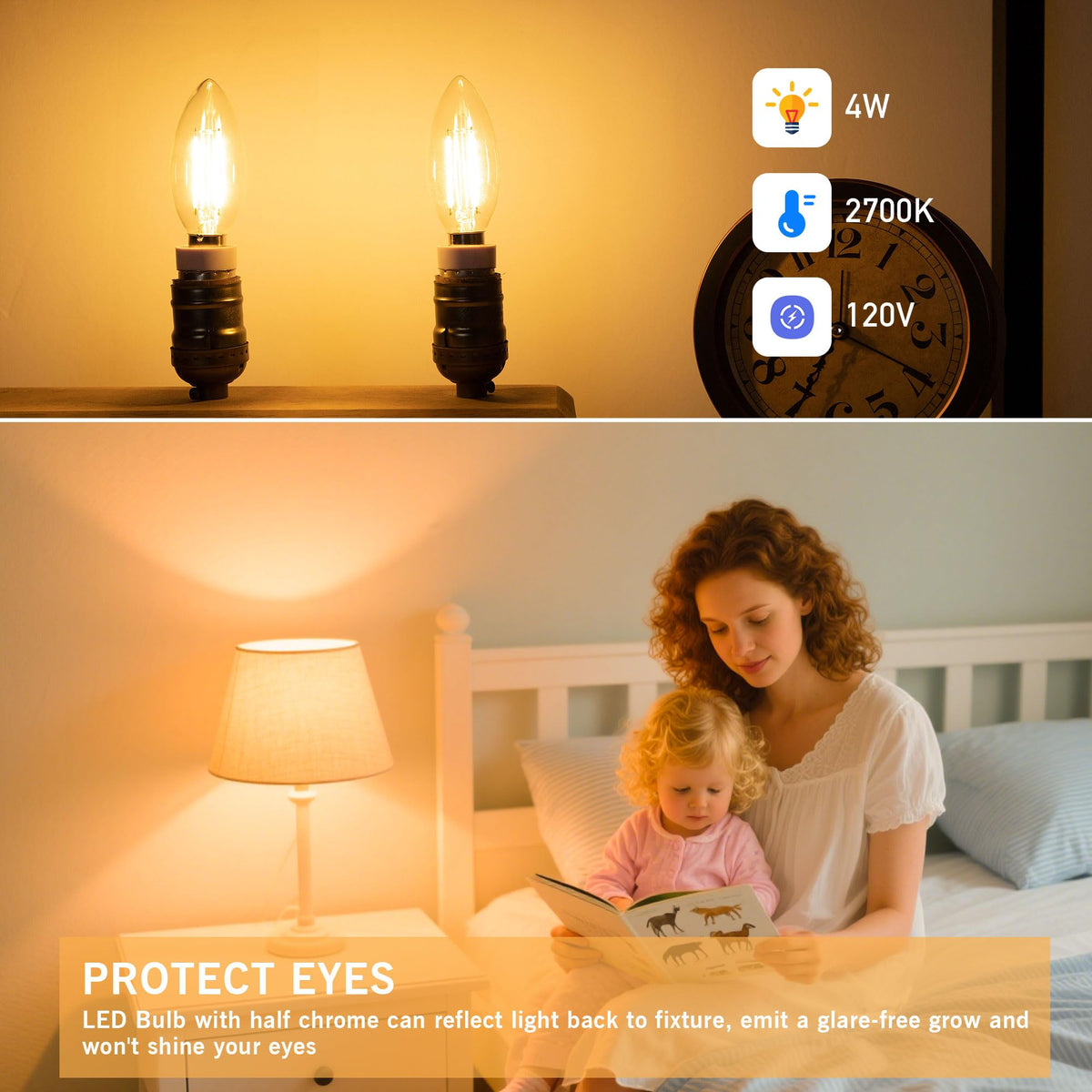LinkMejor Niet Dimbaar C35 B10 E12 LED Type B Lamp 4W, 2700K 400LM