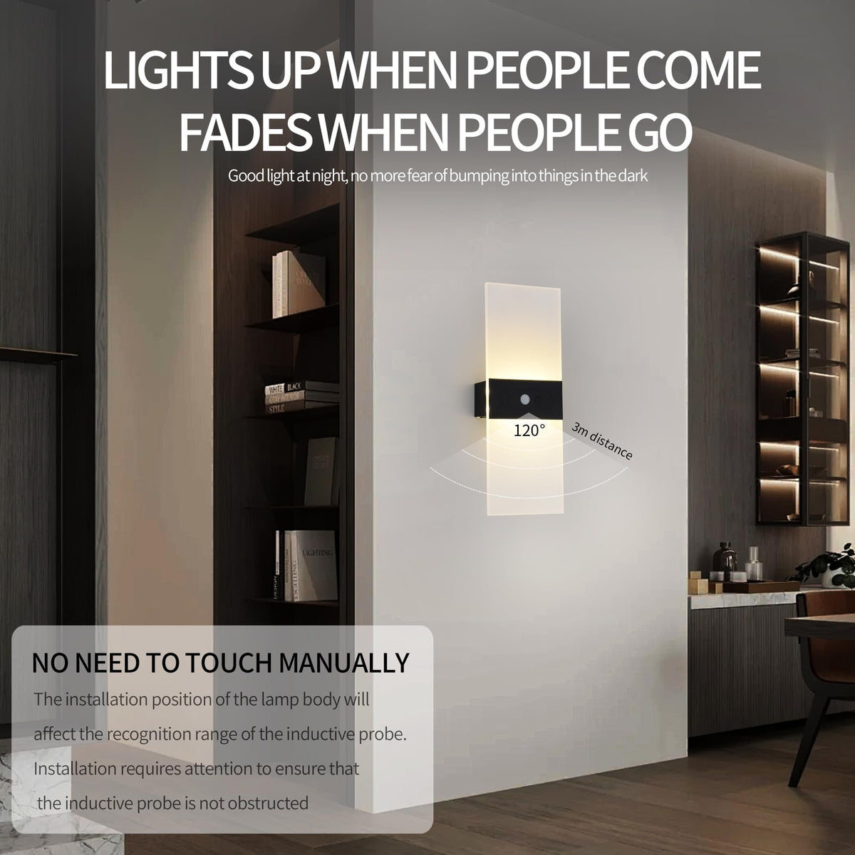 LinkMejor Rechargeable Wall Sconces, Black Home Decor wall Light 3000K