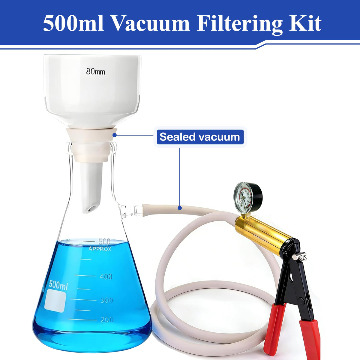 リンクメホア 500 mL ブクナー ファンル フィルタリングキット 付属ハンドヘルドバキュームポンプ