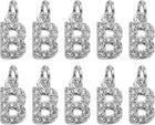 LinkMejor Rhinestone Letter Charm, 10pcs Crystal Zirconia Copper Alphabet B Pendants Slider Letter Charm for Wristbands Bracelets Necklace Jewelry Earring DIY Craft, Silver