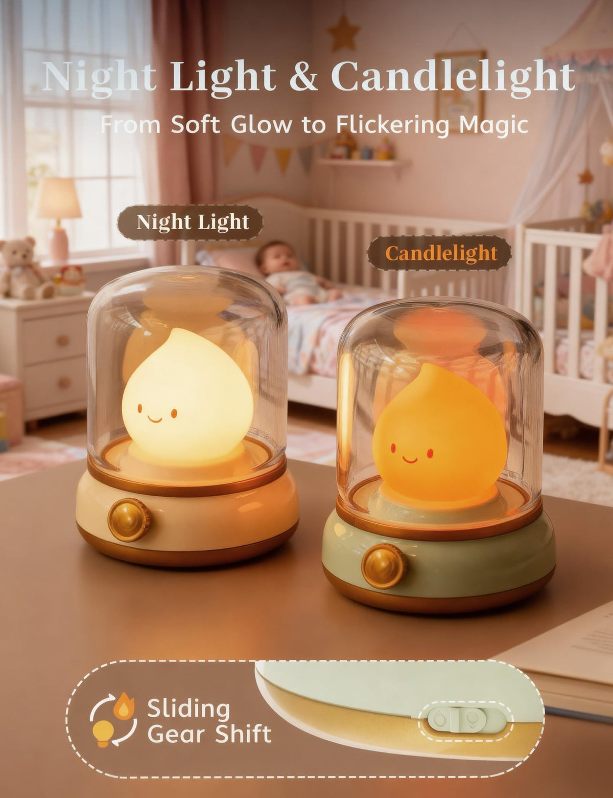 LinkMejor Lieflijke Vlam Kinder Nachtlamp, Oplaadbare Lamp, Timer, Comfortabel cadeau