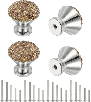 Drawer Knobs,4Pcs 1.1 Inch (28mm) Diameter Bling Diamond Decoration Cabinet Knob, Round Rhinestones Pull Handle with Screws for Home, Office (White Base + Crystal Yellow Diamond)