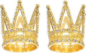 2Pcs Mini Krona Toppningar till Kaka, Aluminium Drottning Prinsessa Liten Guld Krona Tiara Cupcake Hjärtformad med Pearl Rhinestone för Födelsedagskaka Dekor Bröllopsfest, Mini Dubbel Lager