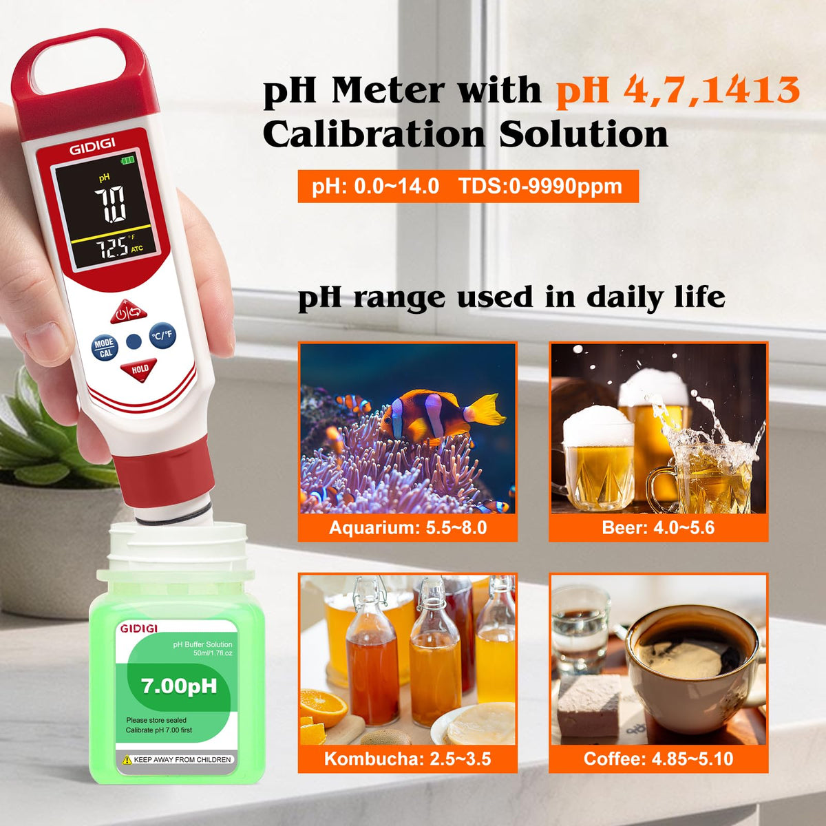 LinkMejor Meter pH EC pentru Hidroponie, Tester Digital pH TDS EC ppm