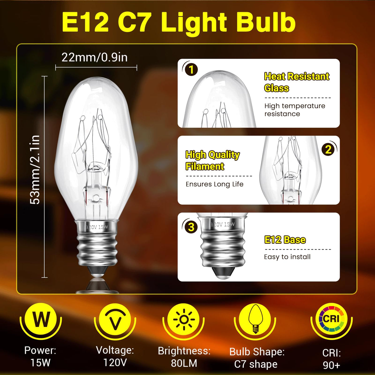 Luci a Lampada Sale dell'Himalaya 15W C7 Regolabile Lampadine a Sale di Rocher E12 Base