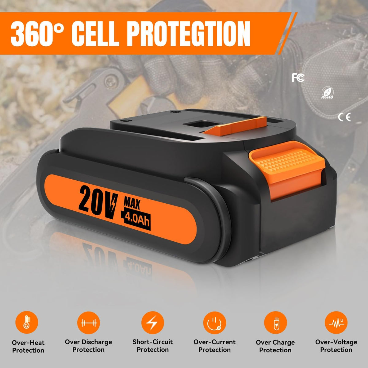 2Pack 20V 4.0Ah WA3520 Batteriudskiftning til Worx 20V Batteri