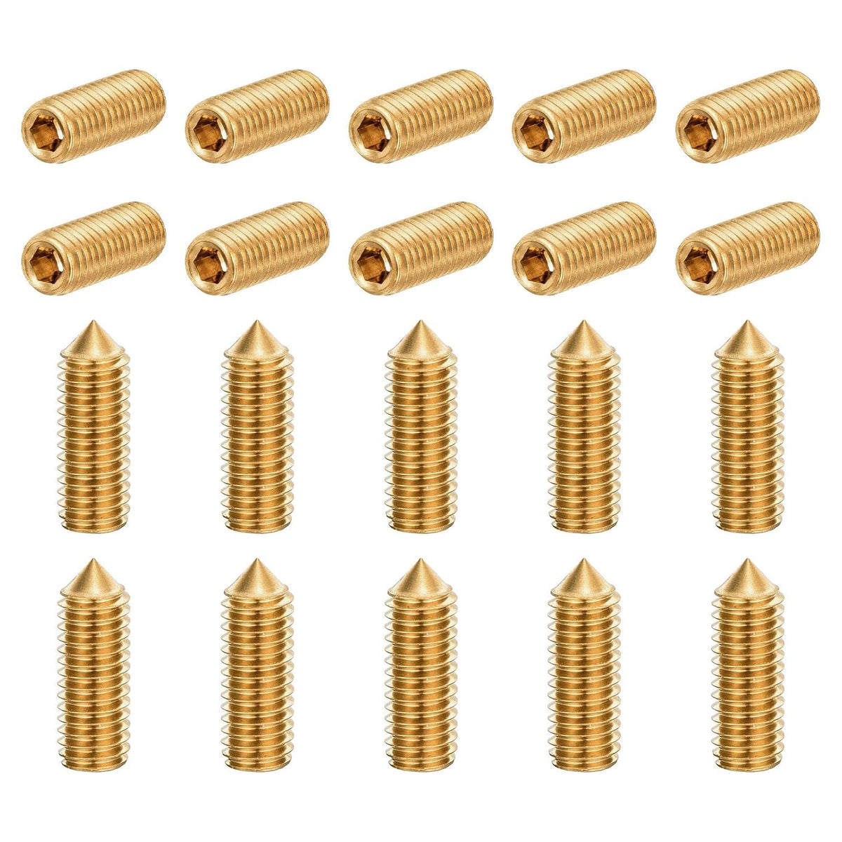 20Pcs Set Screws M5x16mm Brass Cone Point Hex Socket Grub Screws for Machinery, Home Repairs, and Fixtures Gold Tone
