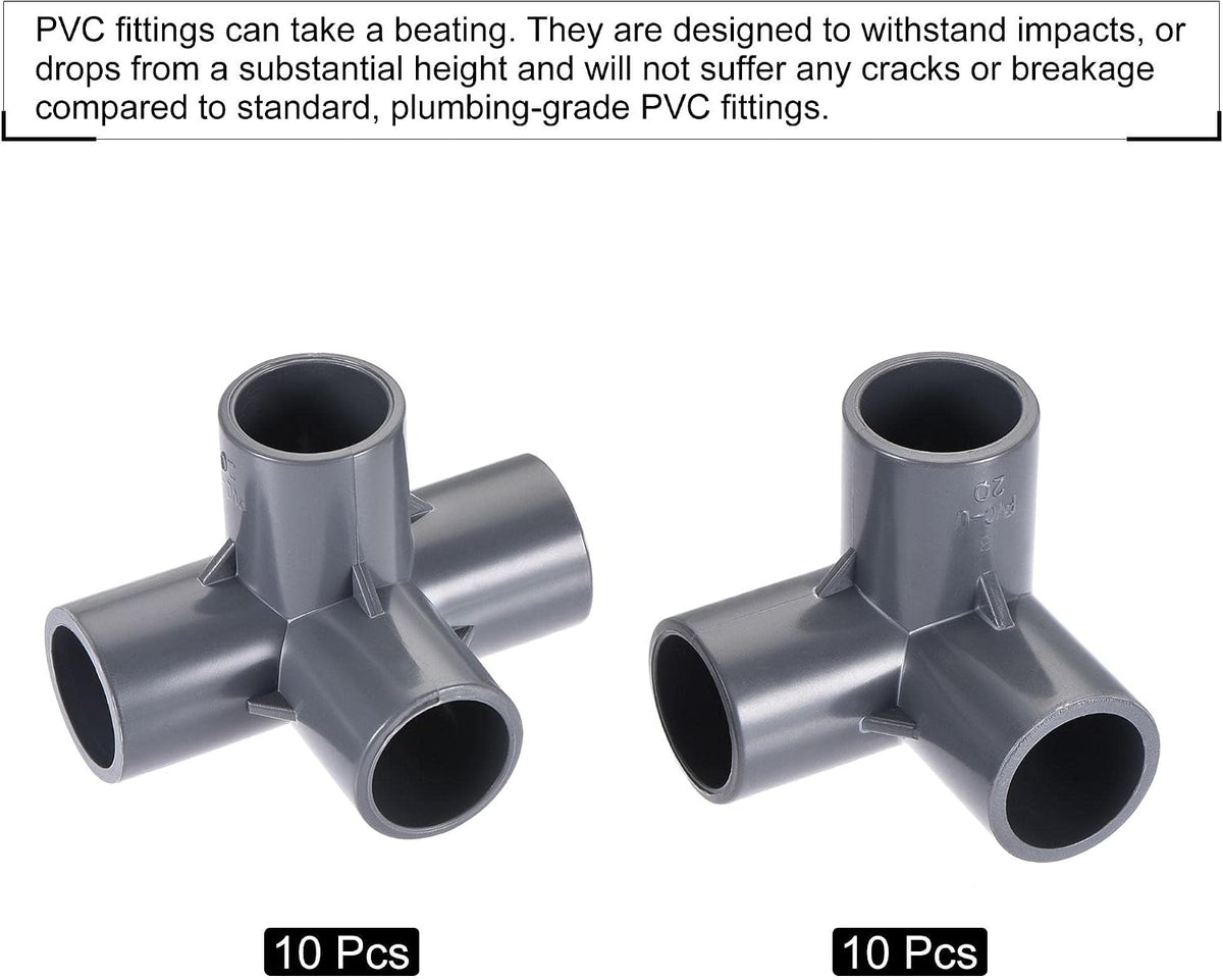 3-Way Elbow PVC-Fitting 20mm Socket 10 Stück, 4-Way 20mm Tee PVC-Fitting Elbow 10 Stück