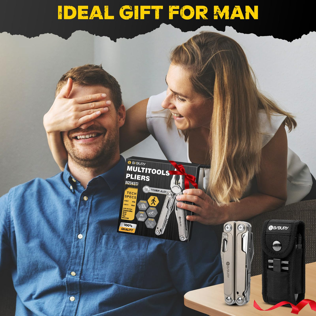 LinkMejor Titanium Alloy Multitool z nożem Damaszku i nożyczkami, BI2049TI