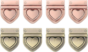 8Set Turn Lock Clasp Kit, Heart Press Lock Clasp Closure Twist Turn Locks Hardware Buckle Fasteners for Purse Leather Making (28x32mm, Bronze, Rose Gold)